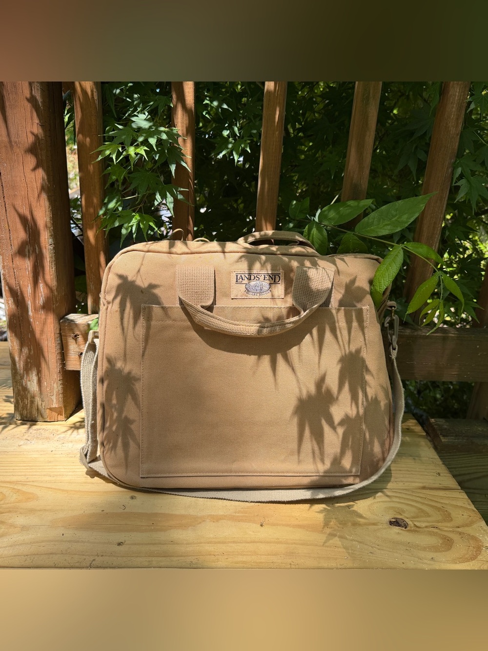 Lands' End Tan Canvas Square Rigger Bag
